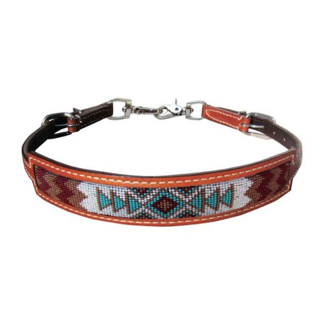 Showman Wither Strap with Navajo Beaded Inlay - Brown, Burgundy, White, and Teal