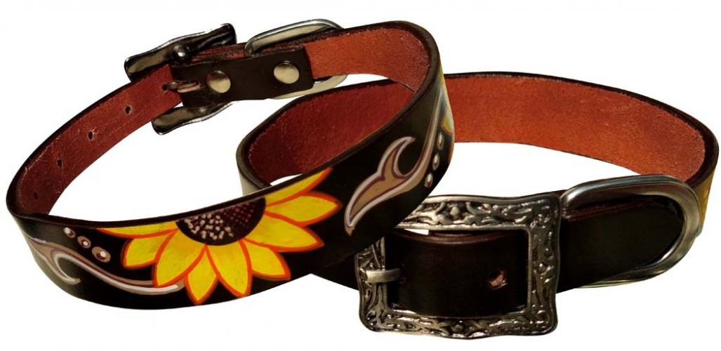 Showman Genuine Leather 3D Painted Sunflower Dog Collar Tack N More