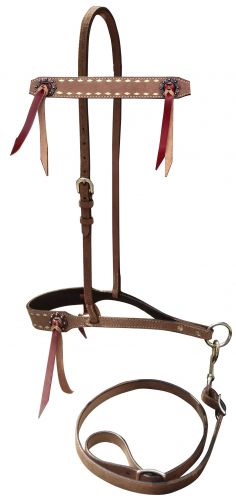 Showman Roughout leather tie down noseband and strap with buckstitch trim