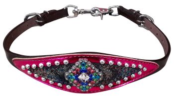 Showman Rainbow Metallic &amp; pink metallic wither strap with accent concho