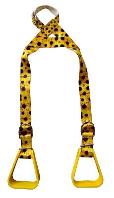 Showman Heavy duty nylon adjustable yellow buddy stirrups with Sunflower Print