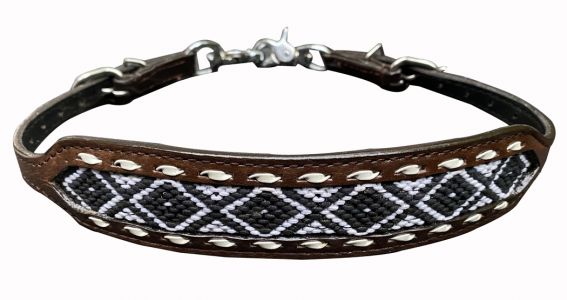 Showman Wither strap with black and white woven fabric southwest design inlay