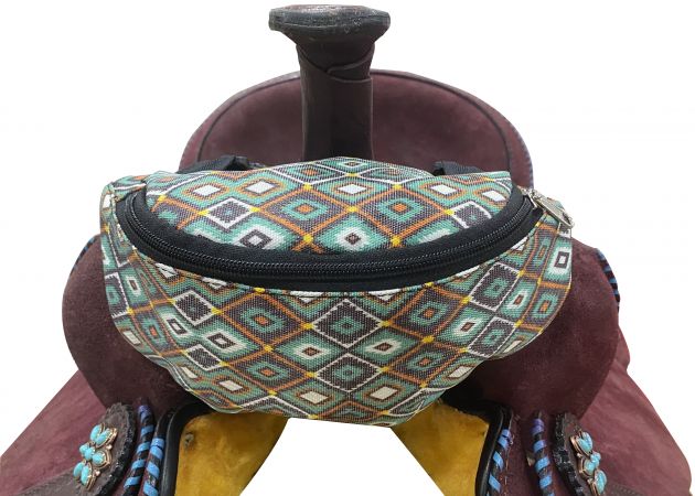 Showman Teal Aztec Print Insulated Nylon Saddle Pouch
