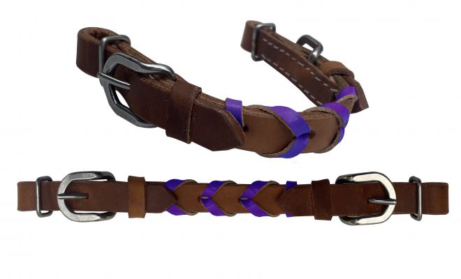 Showman Argentina Cow Leather braided curb strap with accent leather color and buckles #5