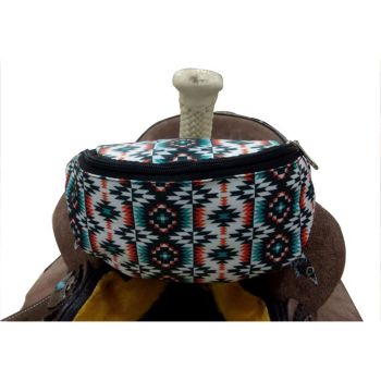 Showman Aztec Print Insulated Nylon Saddle Pouch - White, Peach, and Teal