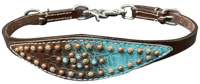 Showman Teal / Chocolate brown gator print wither strap