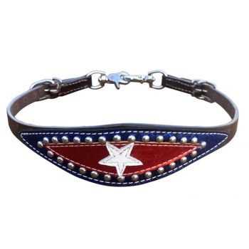 Showman Leather wither strap with white star on blue snakeskin inlay
