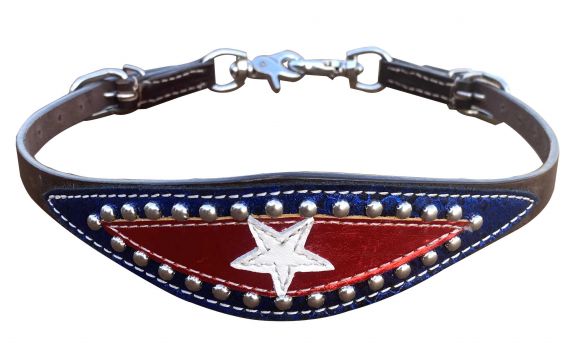 Showman Leather wither strap with white star on blue snakeskin inlay