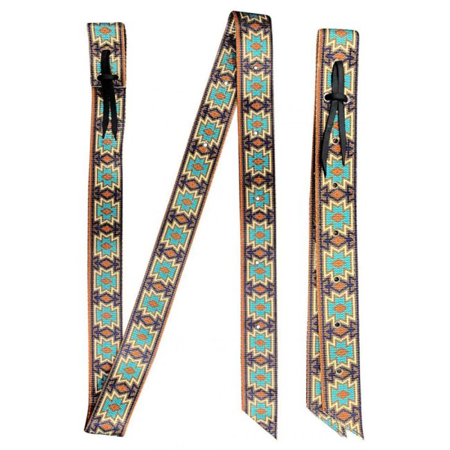 Showman Premium Quality Brown Southwest Print Nylon Tie Strap and Off Billet Set