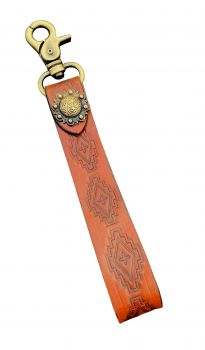 Showman Leather keychain wristlet with tooled aztec print