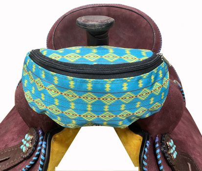 Showman Teal and Yellow Aztec Print Insulated Nylon Saddle Pouch