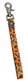 Showman Premium nylon Sunflower and Cheetah print Key Chain with floral concho