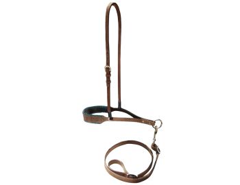 Showman Leather noseband and tiedown with colorful rawhide lacing on nose #3