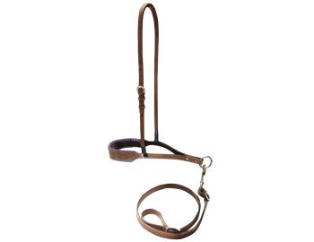 Showman Leather noseband and tiedown with colorful rawhide lacing on nose #2