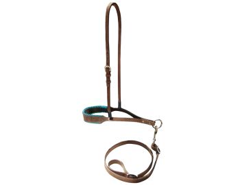 Showman Leather noseband and tiedown with colorful rawhide lacing on nose #4