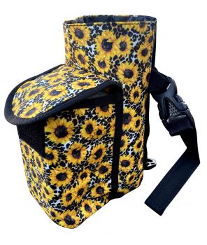 Showman Sunflower &amp; Cheetah printed insulated nylon bottle carrier with pocket