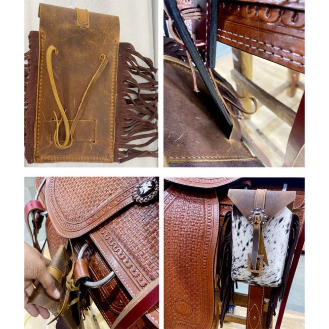 Showman Acid Wash Teal Hair on Cowhide Saddle Bag #2