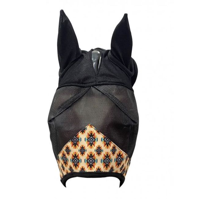 Showman Aztec Print Fly Mask - Cream, Yellow, and Blue #2