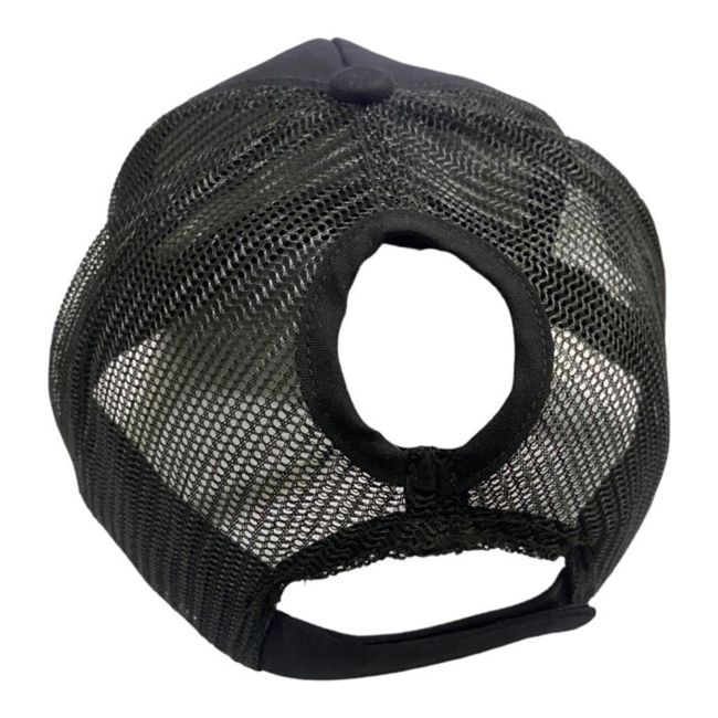 Women's Ponytail Adjustable Baseball Cap - Blk &amp; Gold Hair on Cowhide&#47;Floral Tooled Leather #2