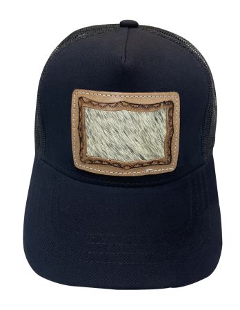 Women's Ponytail Adjustable Baseball Cap - Hair on Cowhide Inlay&#47;Stamped Border