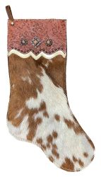 Showman Brown and White Cowhide Christmas Stocking - Tooled Cuff