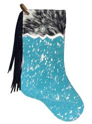 Showman Teal Cowhide Christmas Stocking - Speckled Cuff