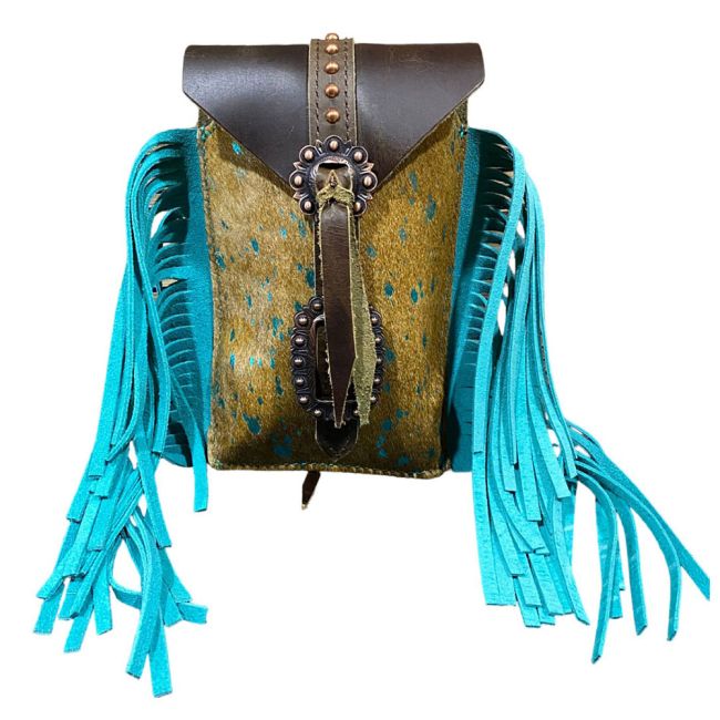 Showman Teal Acid Wash Cowhide Rear Cinch Bag