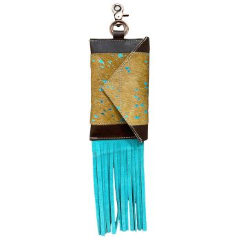 Showman Teal Acid Wash Cowhide Clip Phone Pouch