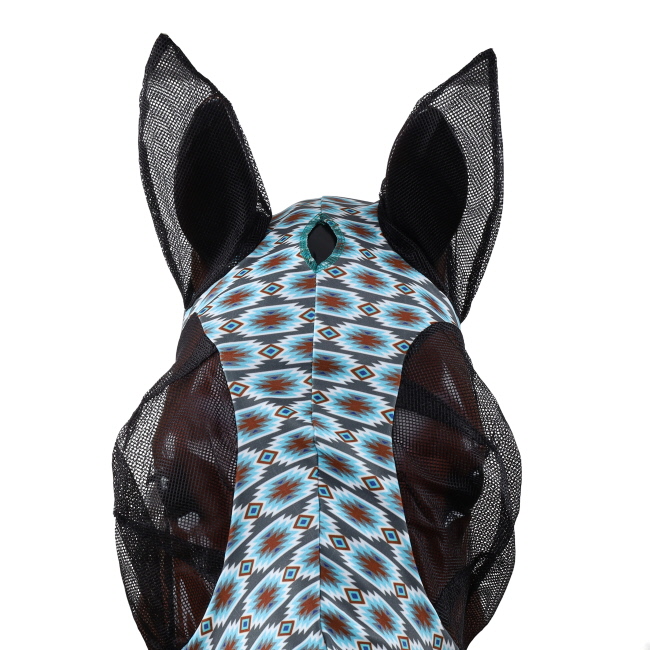 Showman Gray Blue Aztec Lycra Fly Mask #2