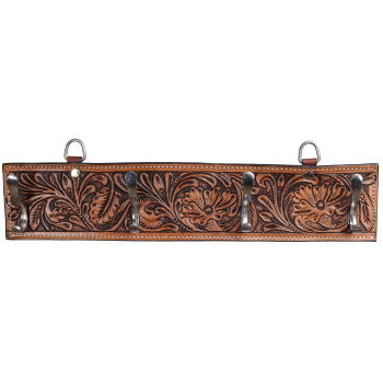 Showman Floral Tooled Leather Wall Hook Rack - Dual Hooks