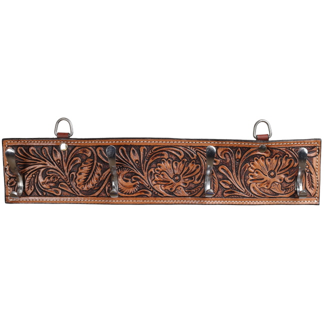 Showman Floral Tooled Leather Wall Hook Rack - Dual Hooks