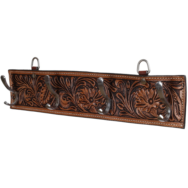 Showman Floral Tooled Leather Wall Hook Rack - Dual Hooks #2