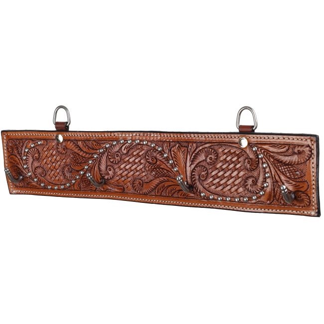 Showman Leaf Tooled Leather Wall Hook Rack - Single Hooks #2
