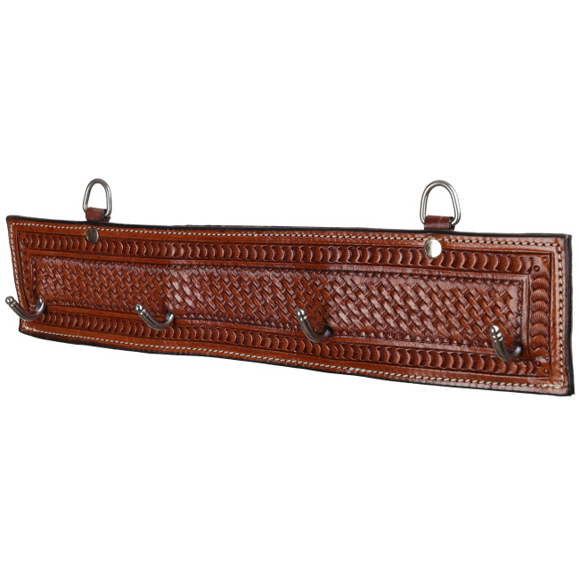 Showman Basket Tooled Leather Wall Hook Rack - Single Hooks #2