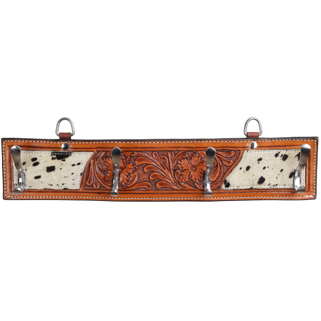 Showman Floral Tooled Cowhide Inlay Wall Hook Rack - Dual Hooks