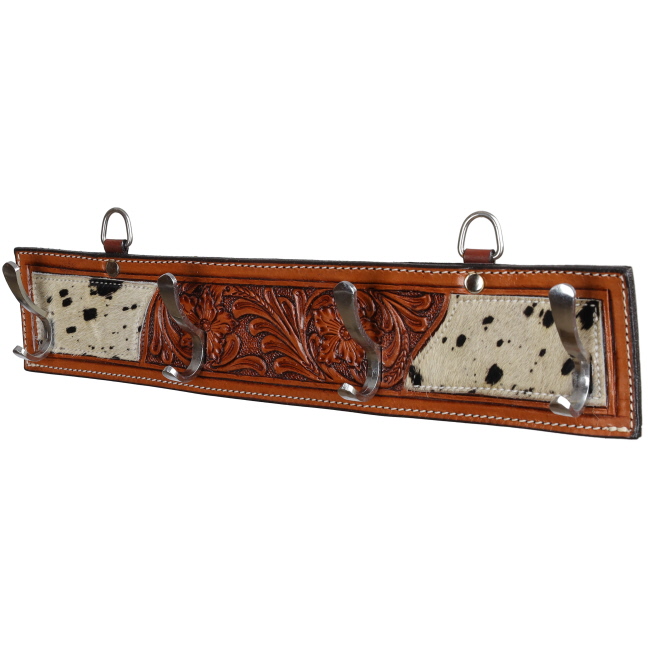 Showman Floral Tooled Cowhide Inlay Wall Hook Rack - Dual Hooks #2