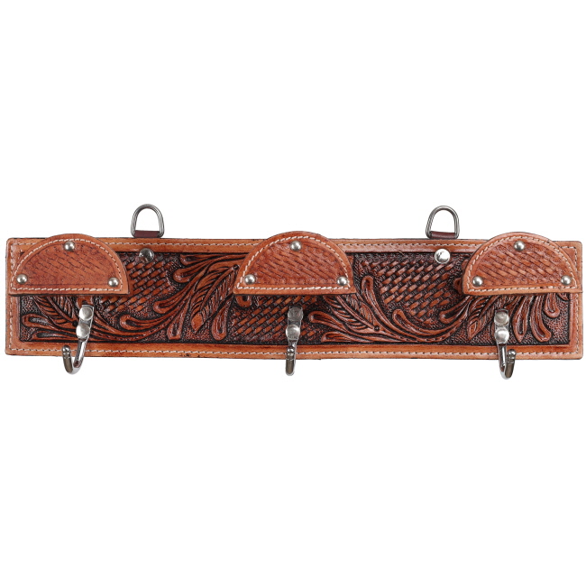 Showman Leaf Tooled Leather Wall Hook Rack - Bridle Hooks