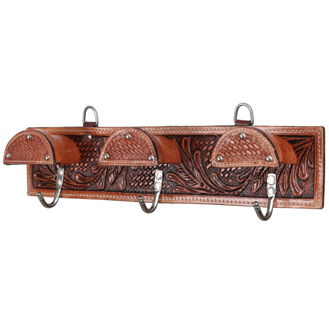 Showman Leaf Tooled Leather Wall Hook Rack - Bridle Hooks #2