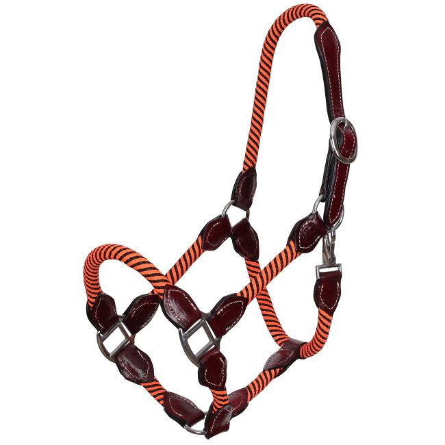 Showman Orange Poly Rope Leather Halter