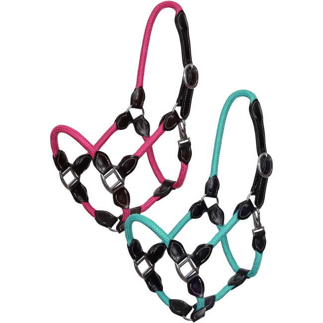 Showman Poly Rope Leather Halter
