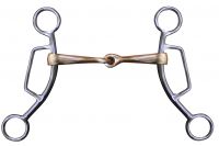 Showman stainless steel sliding gag bit with 7" shanks. 5" copper mouth