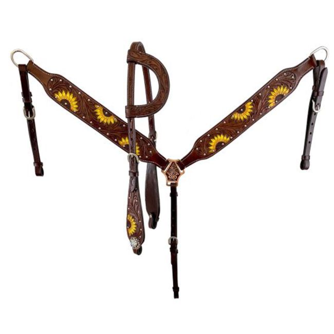 Double T Barrel Style Saddle with Hand Painted Sunflowers - 12 Inch #3