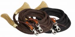 Showman 8ft round braided nylon split reins with horse hair ends