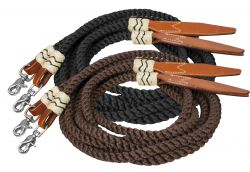 Showman 8ft rolled nylon split reins with leather poppers