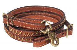 Showman 1/2" x 8ft cow leather brass studded contest rein