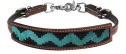Showman Medium leather wither strap with teal and black zig zag beaded inlay