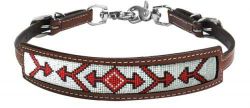 Showman Medium leather wither strap with red beaded arrow design inlay