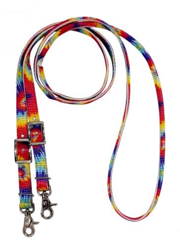 Showman 3/4" x 8ft Tie Dye nylon contest rein with scissor snap end