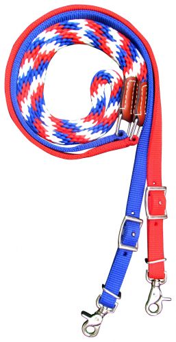 Showman Premium braided Red, White, and Blue nylon contest reins