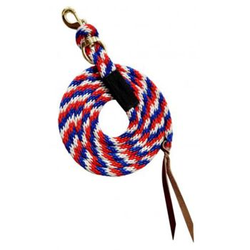 Showman  8' red, white, and blue poly lead rope with removable brass snap
